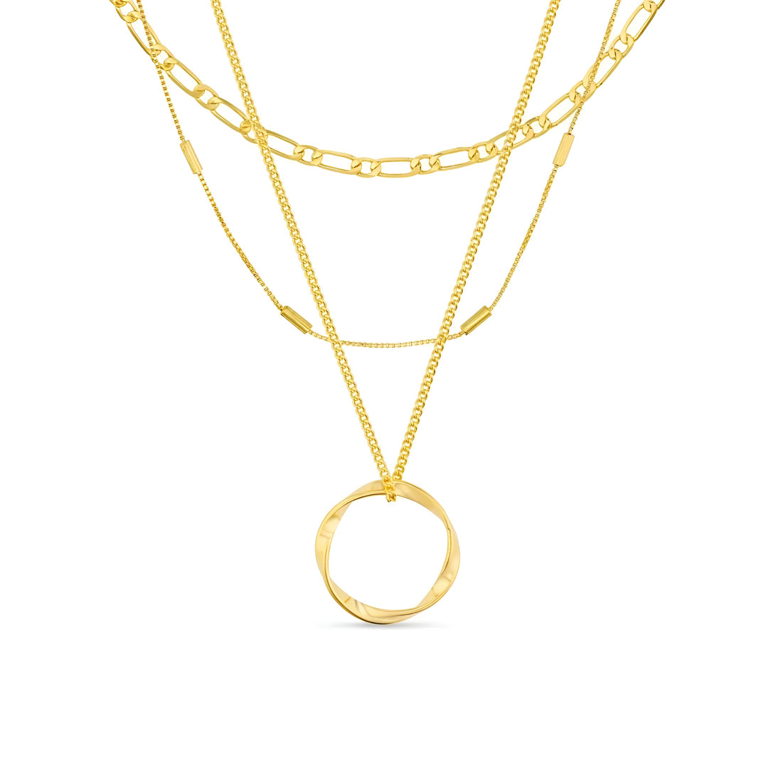 Åben Cirkel Trelags Halskæde I Guld