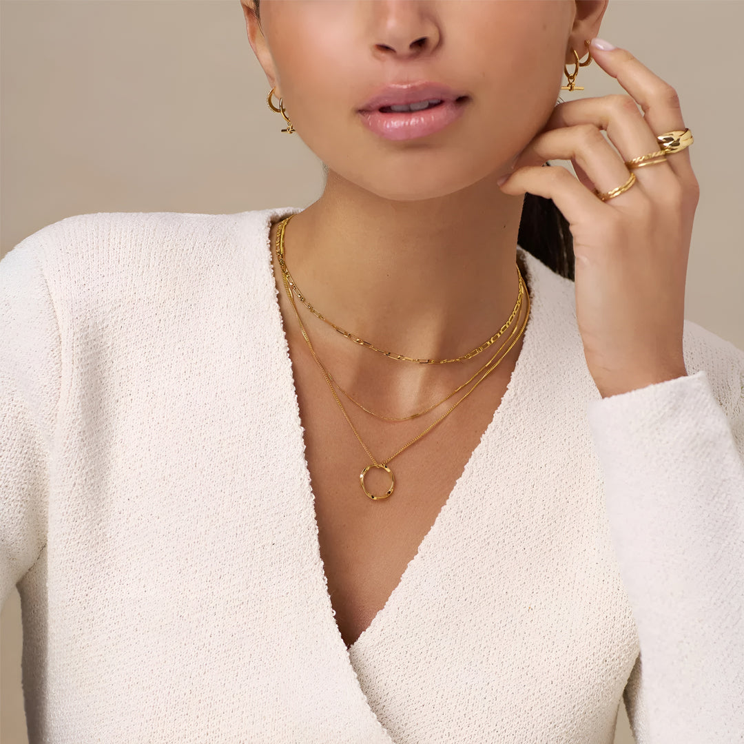 Åben Cirkel Trelags Halskæde I Guld