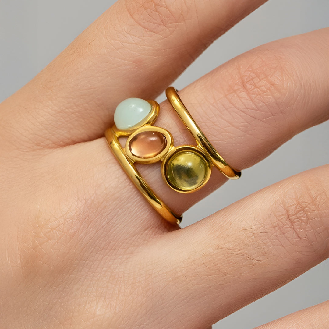 Thora Farvede Sten Justerbar Ring Guld