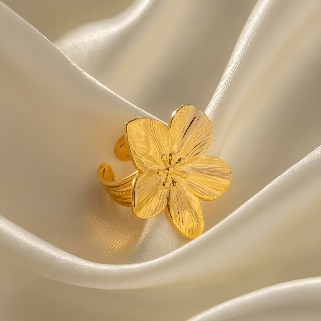 Rane Blomsterblomst Statement Ring Goud