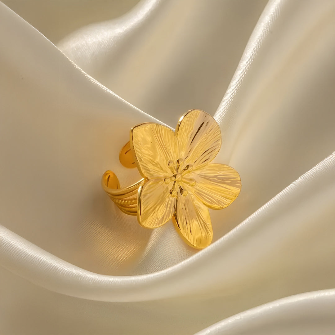Rane Blomsterblomst Statement Ring Goud
