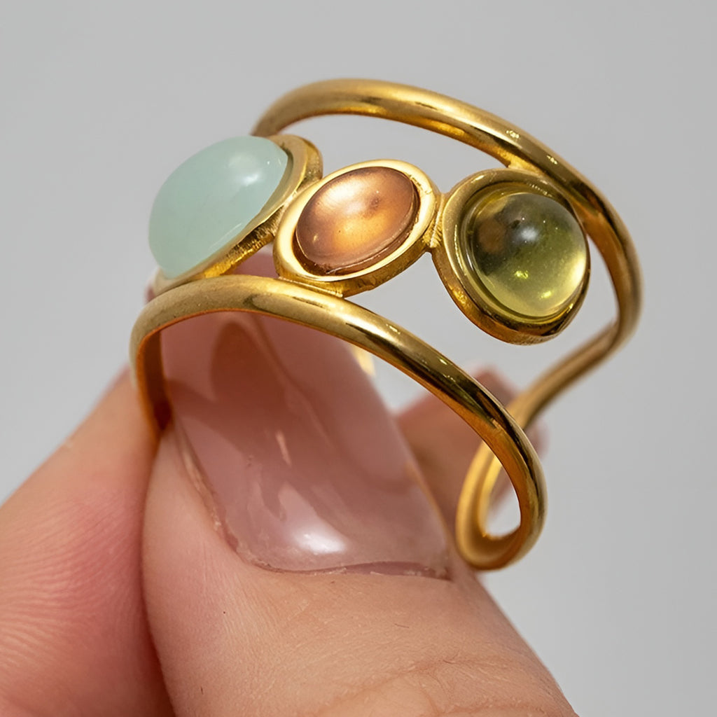 Thora Farvede Sten Justerbar Ring Guld