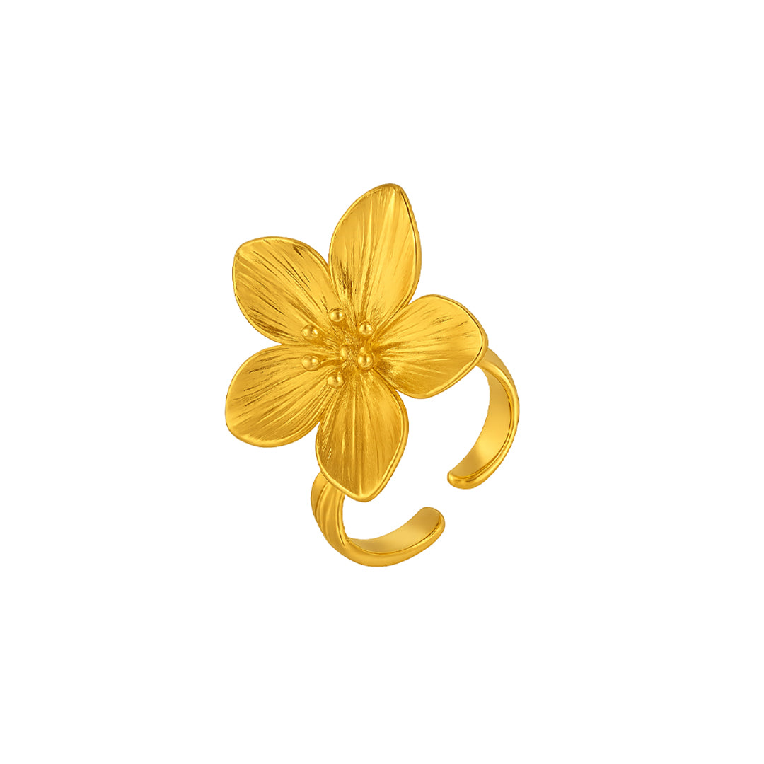 Rane Blomsterblomst Statement Ring Goud